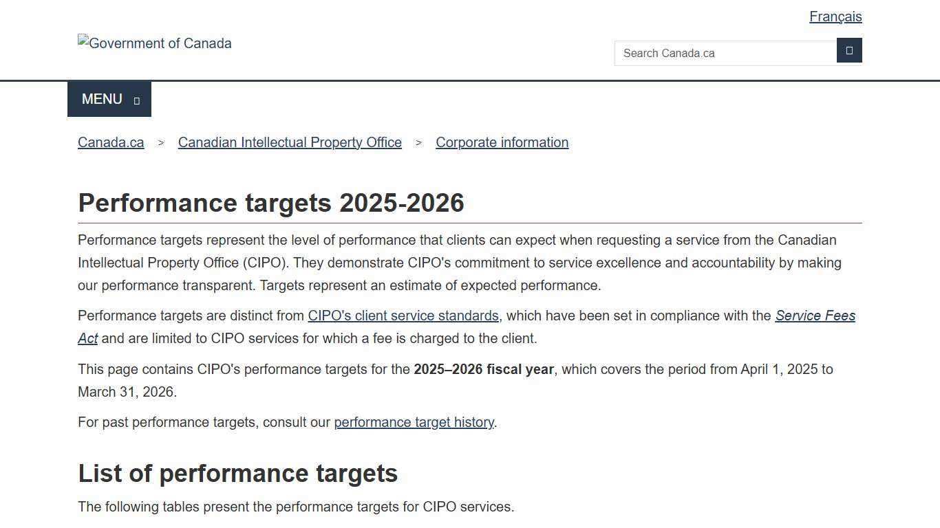 Performance targets 2025-2026